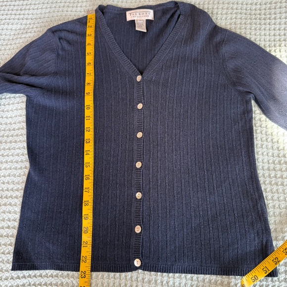 Vintage Talbots Cable Knit Cardigan Sweater Womens Medium Navy 90s Minimalist - Picture 7 of 7